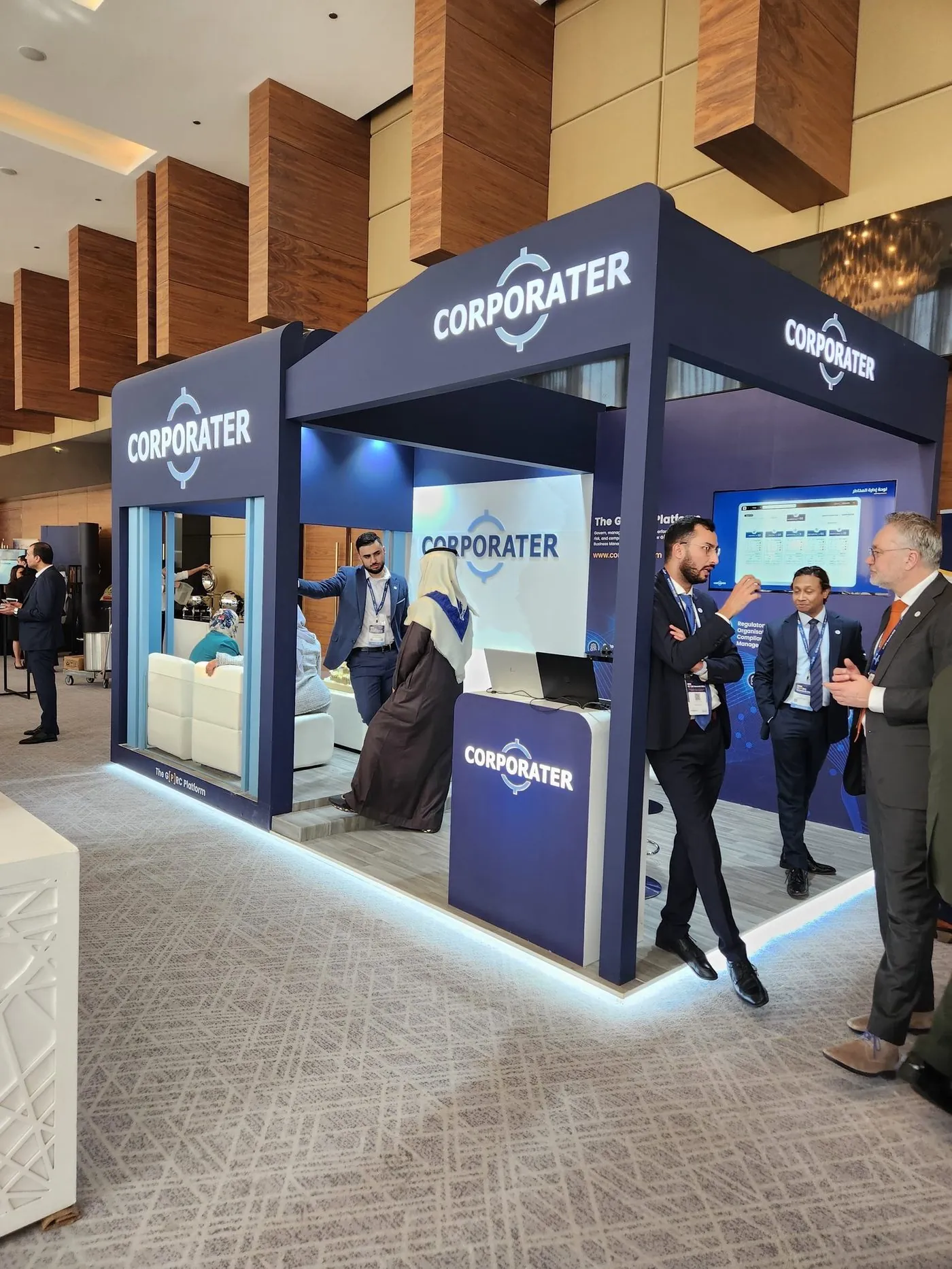 Double-deck exhibition stand built and installed by Guild & Craft