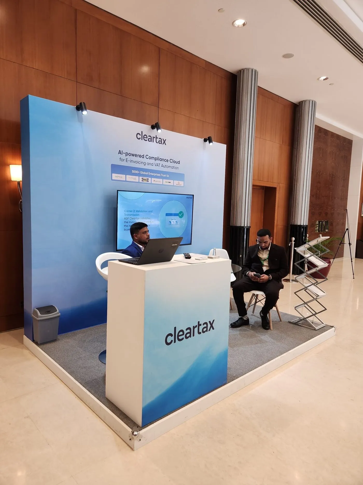 Exhibition stand with private meeting pods