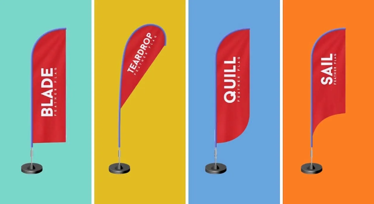 Teardrop flags set out along an event route